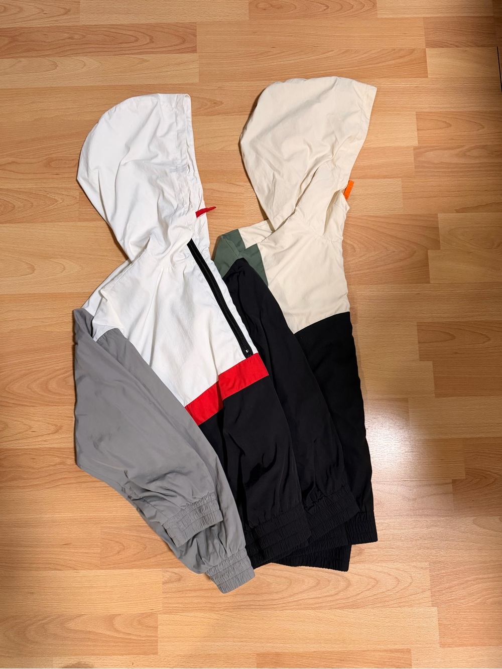 Kids Colorblock Windbreaker Jacket - White, Black, Gray, Red Accent